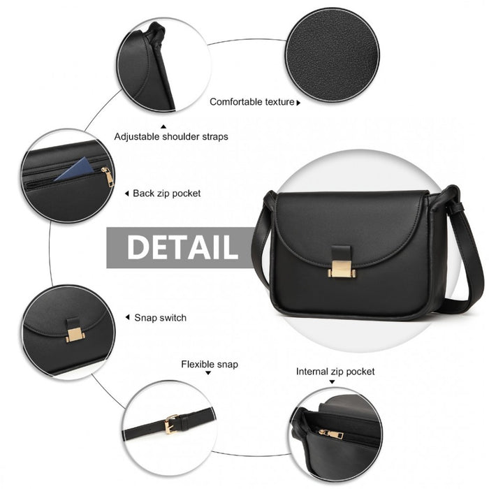 Fashion PU Leather Commute Flap Small Square Bag – Black