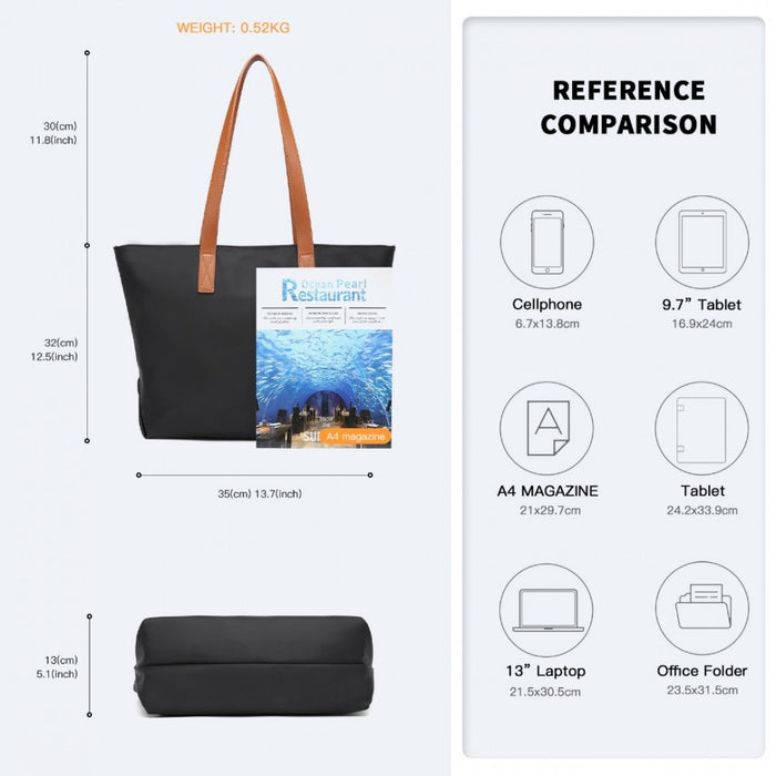 Casual Waterproof Shopping Tote Bag – Black
