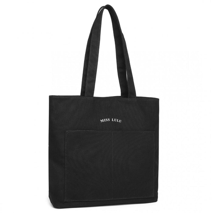 Large Canvas Shopping Shoulder Bag – Black