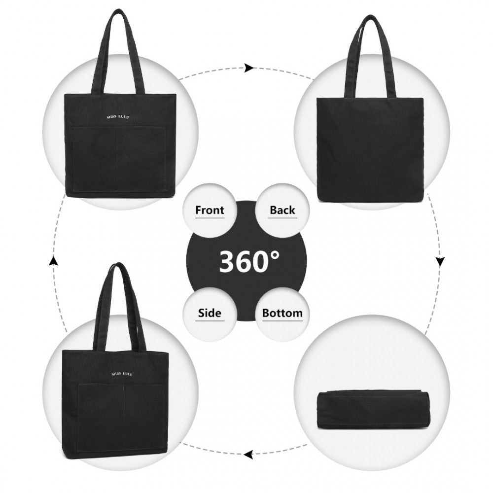Large Canvas Shopping Shoulder Bag – Black