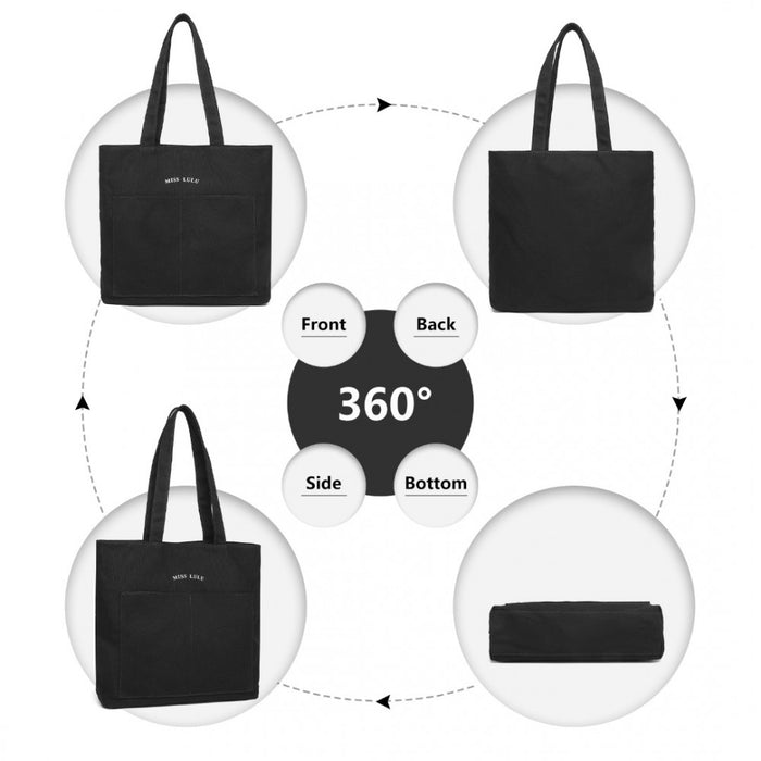 Large Canvas Shopping Shoulder Bag – Black