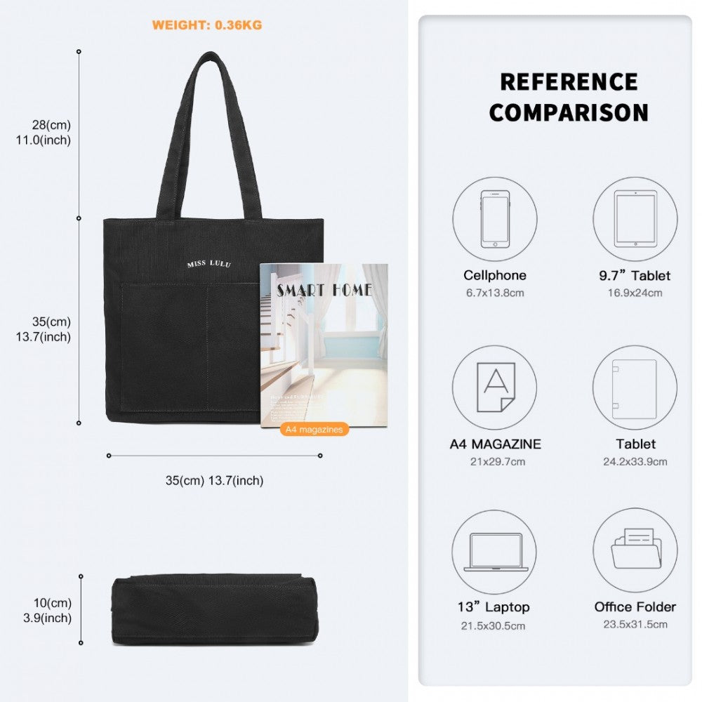 Large Canvas Shopping Shoulder Bag – Black