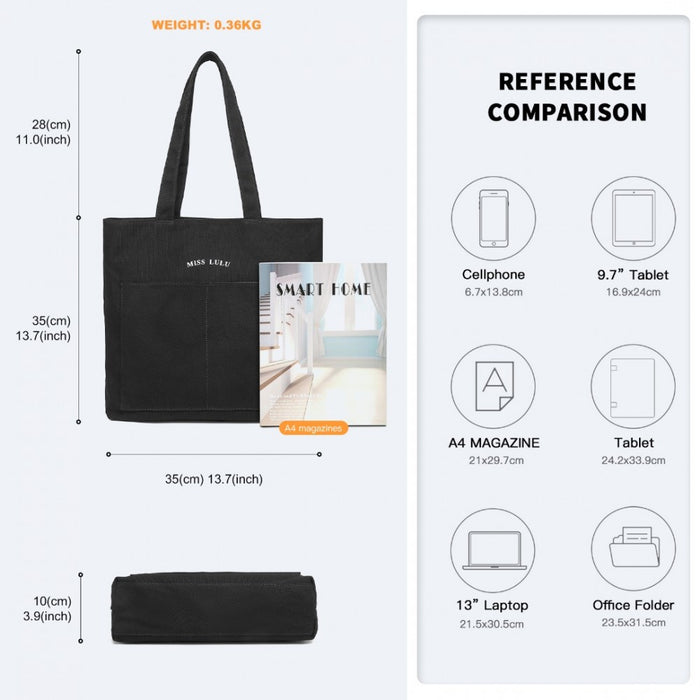 Large Canvas Shopping Shoulder Bag – Black