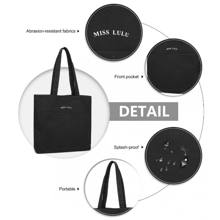 Large Canvas Shopping Shoulder Bag – Black