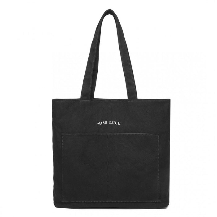 Large Canvas Shopping Shoulder Bag – Black