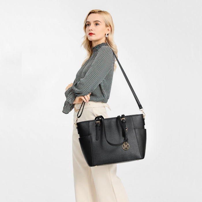 PU Leather Adjustable Handle Tote Bag – Black