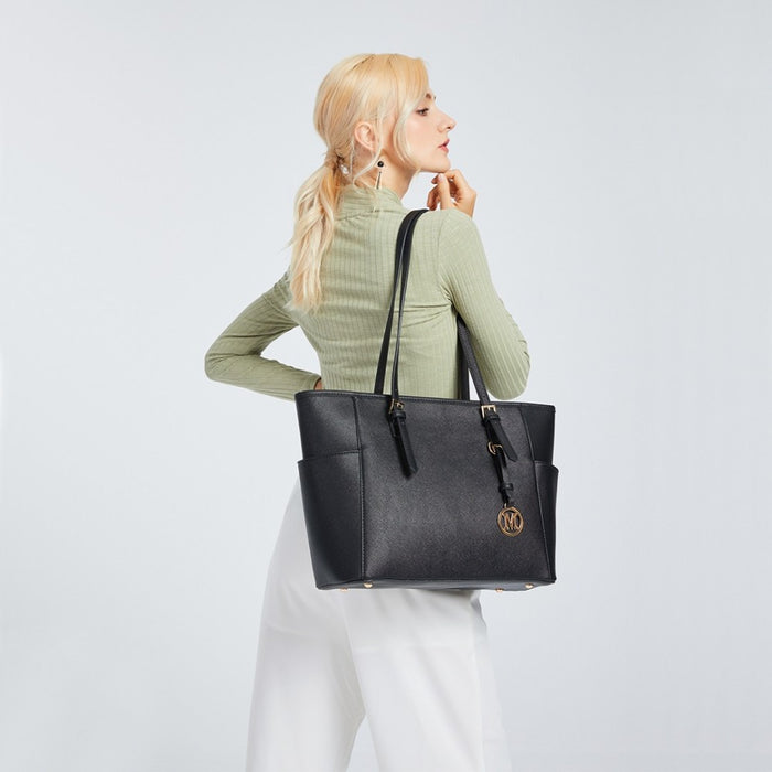 PU Leather Adjustable Handle Tote Bag – Black