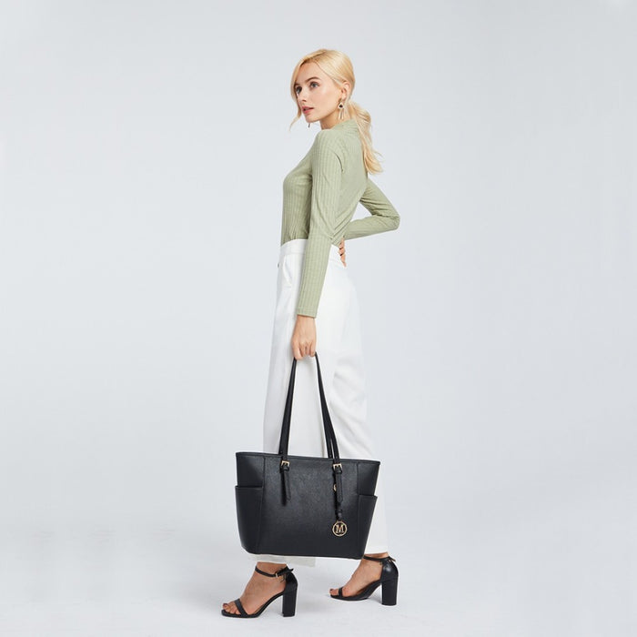 PU Leather Adjustable Handle Tote Bag – Black