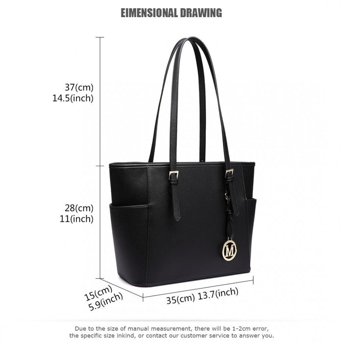 PU Leather Adjustable Handle Tote Bag – Black