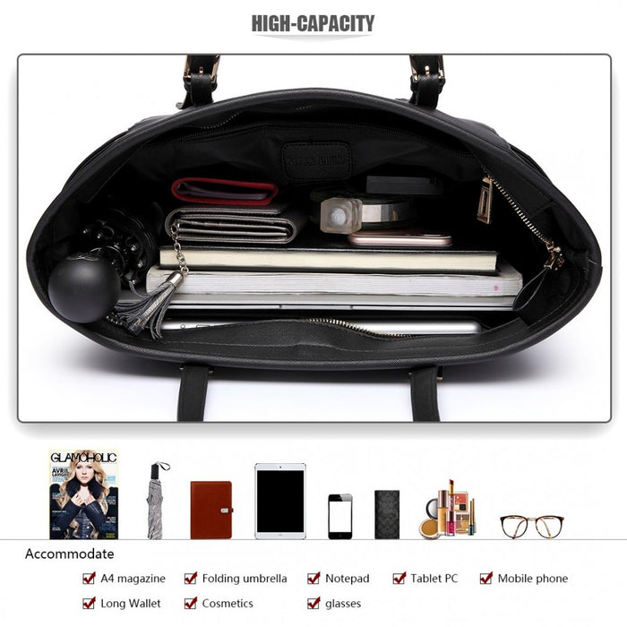 PU Leather Adjustable Handle Tote Bag – Black