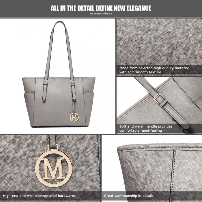 PU Leather Adjustable Handle Tote Bag – Grey