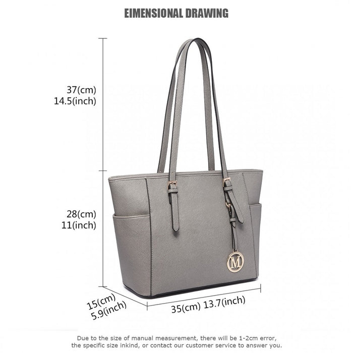 PU Leather Adjustable Handle Tote Bag – Grey