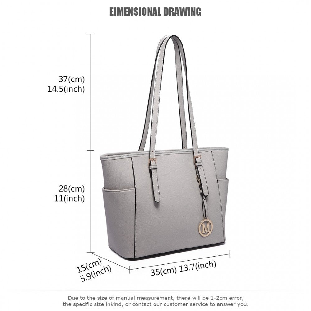 PU Leather Adjustable Handle Tote Bag – Light Grey