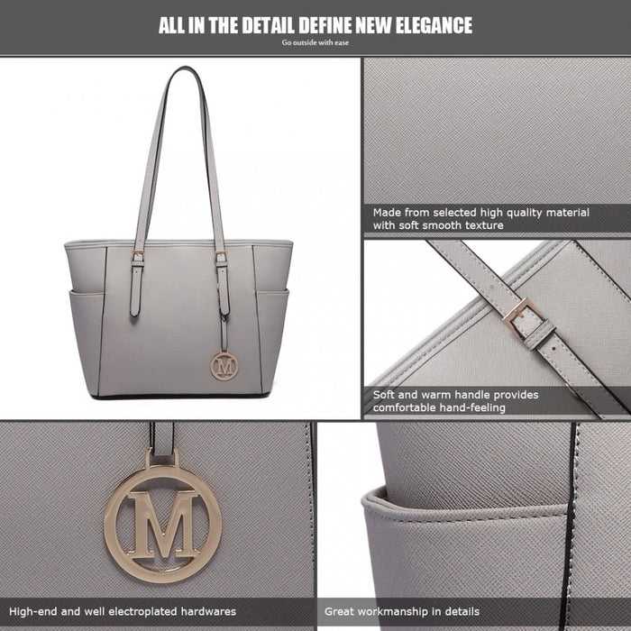 PU Leather Adjustable Handle Tote Bag – Light Grey