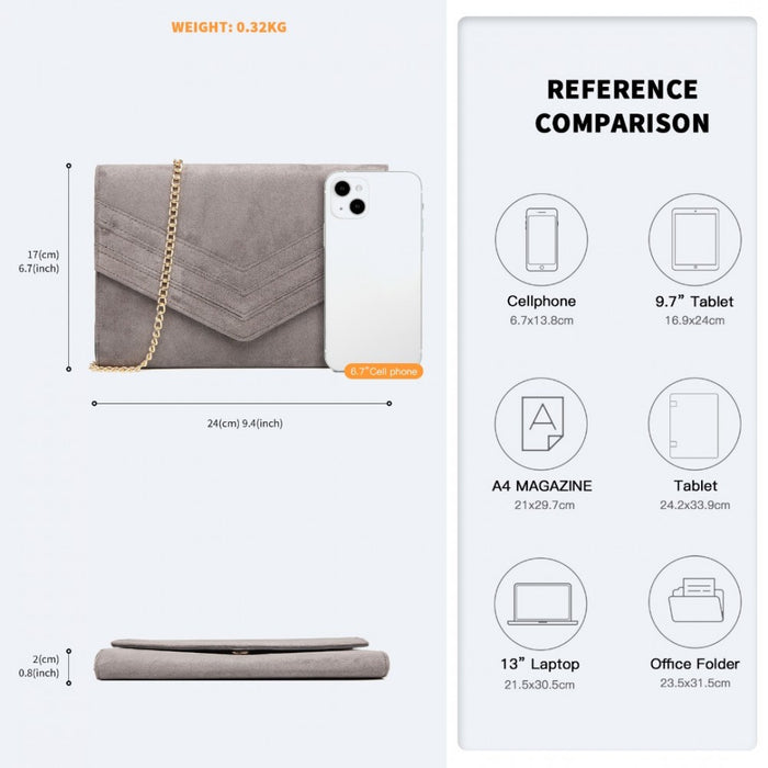 Chevron Envelope Clutch Bag – Grey
