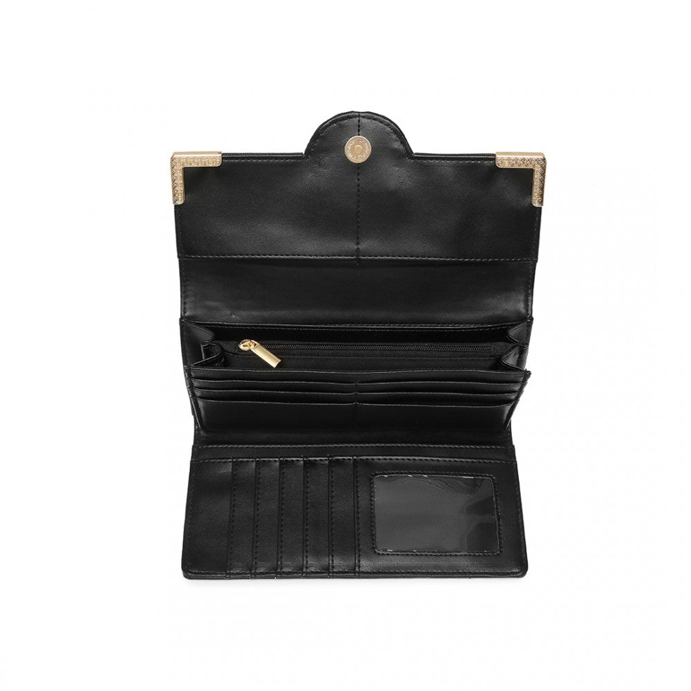 PU Leather Classic Long Purse – Black