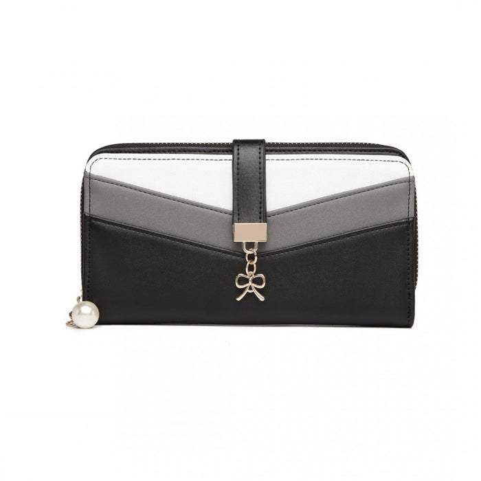 Mixed Colour Women's PU Leather Clutch Purse – Black
