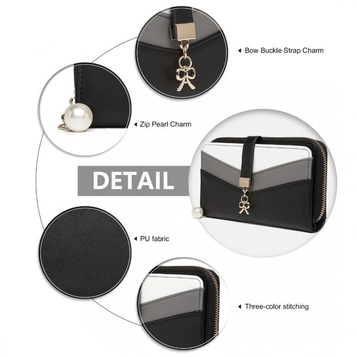 Mixed Colour Women's PU Leather Clutch Purse – Black