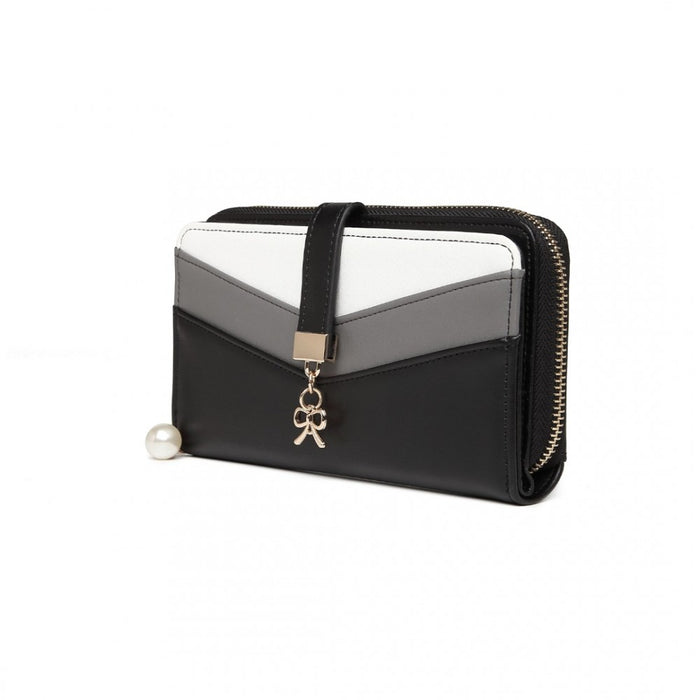 Mixed Colour Women's PU Leather Clutch Purse – Black