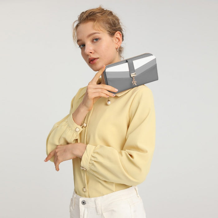Mixed Colour Women's PU Leather Clutch Purse – Grey