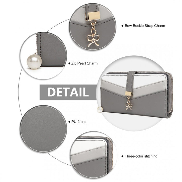 Mixed Colour Women's PU Leather Clutch Purse – Grey