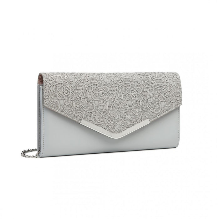 Lace Envelope Flap Clutch Evening Bag – Grey