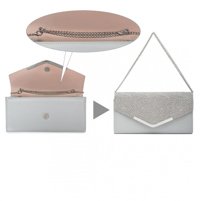 Lace Envelope Flap Clutch Evening Bag – Grey