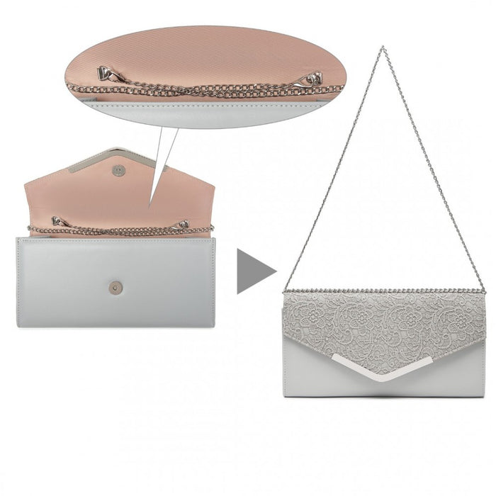 Lace Envelope Flap Clutch Evening Bag – Grey