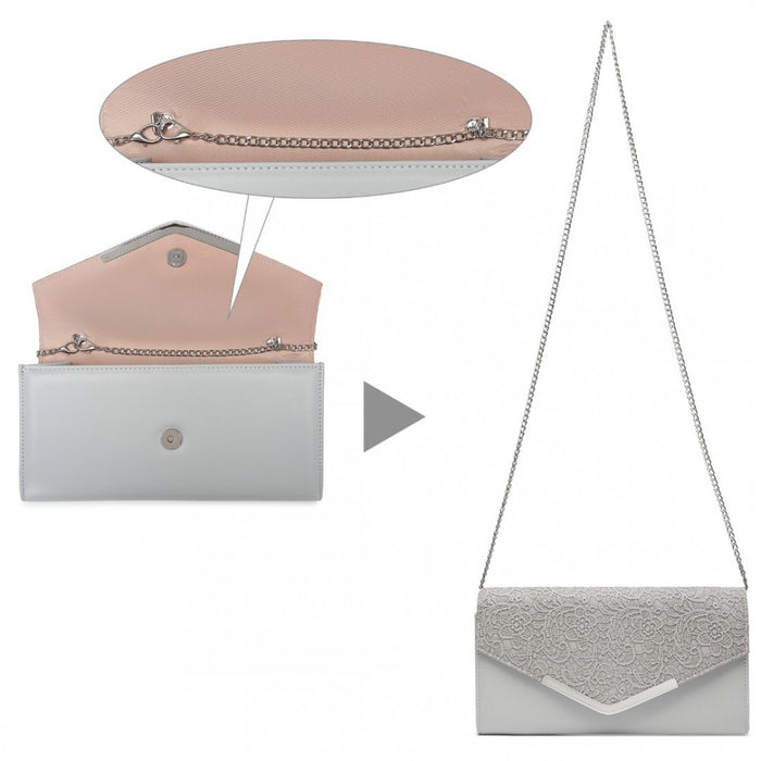 Lace Envelope Flap Clutch Evening Bag – Grey