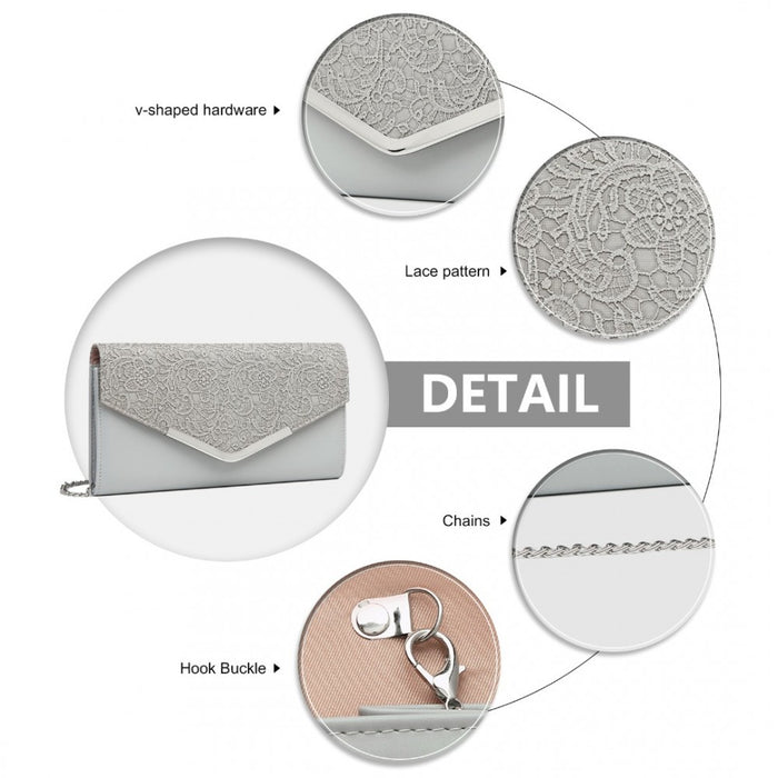 Lace Envelope Flap Clutch Evening Bag – Grey