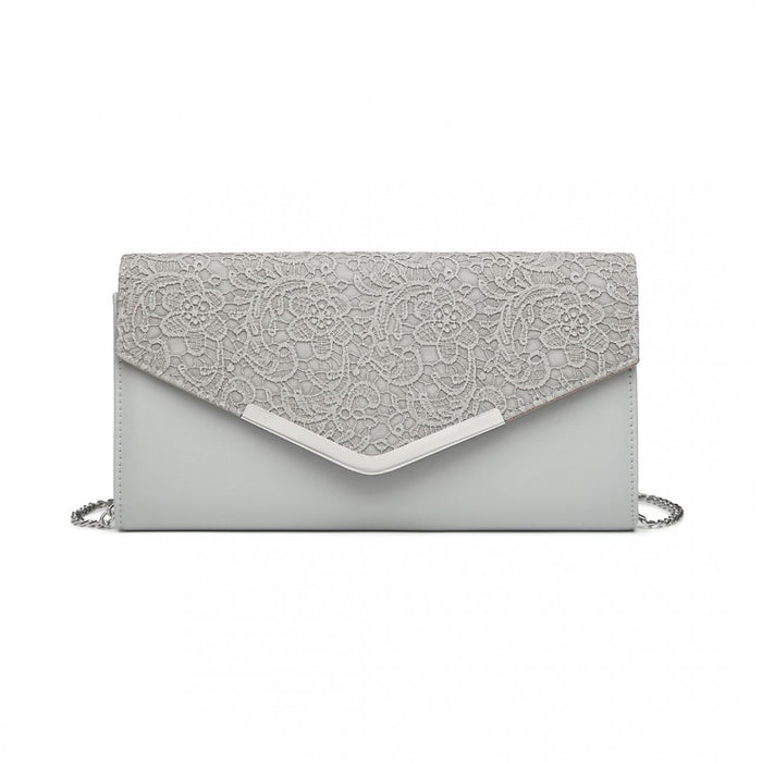 Lace Envelope Flap Clutch Evening Bag – Grey