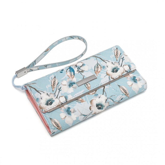 Women's Flower Printed PU Leather Long Purse – Blue
