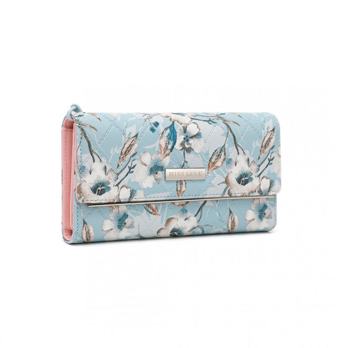 Women's Flower Printed PU Leather Long Purse – Blue