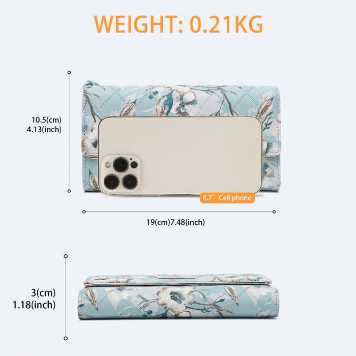 Women's Flower Printed PU Leather Long Purse – Blue
