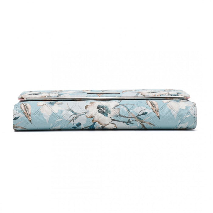 Women's Flower Printed PU Leather Long Purse – Blue
