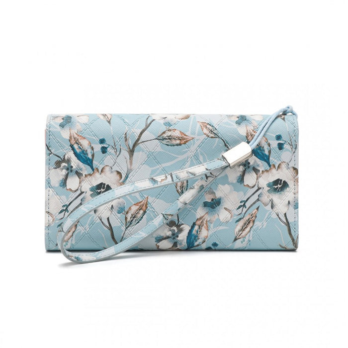 Women's Flower Printed PU Leather Long Purse – Blue