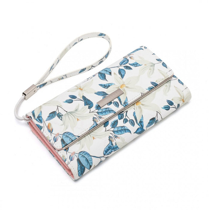 Women's Flower Printed PU Leather Long Purse – Beige
