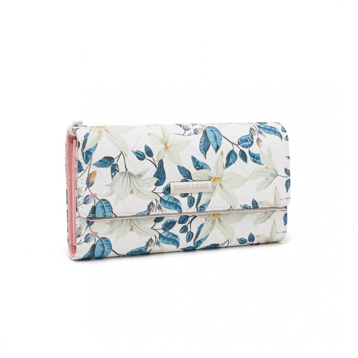 Women's Flower Printed PU Leather Long Purse – Beige