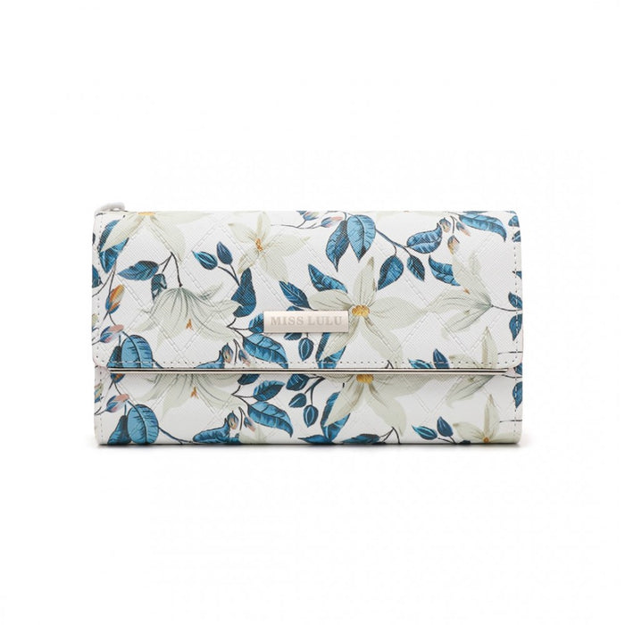 Women's Flower Printed PU Leather Long Purse – Beige