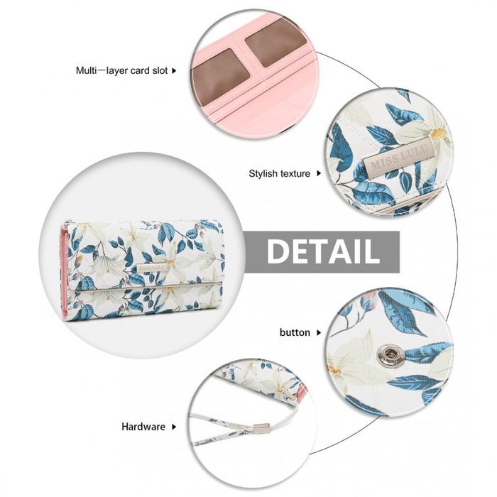 Women's Flower Printed PU Leather Long Purse – Beige