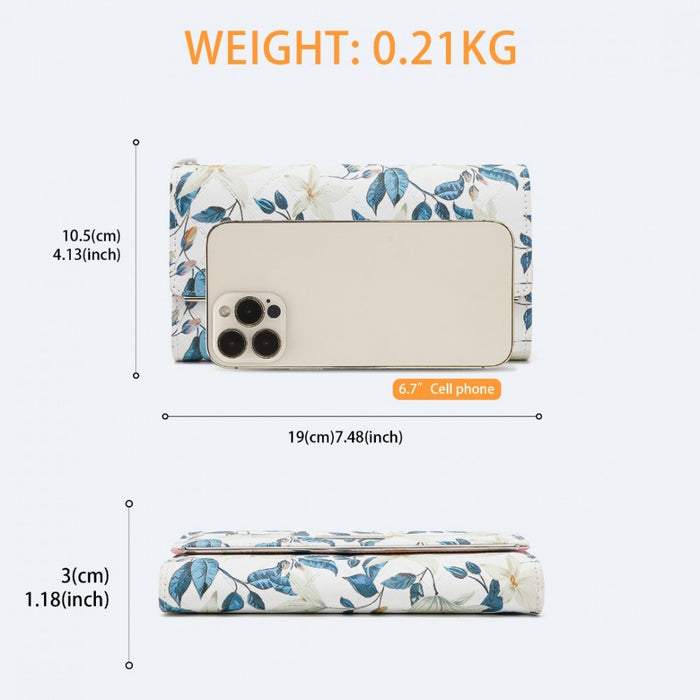Women's Flower Printed PU Leather Long Purse – Beige