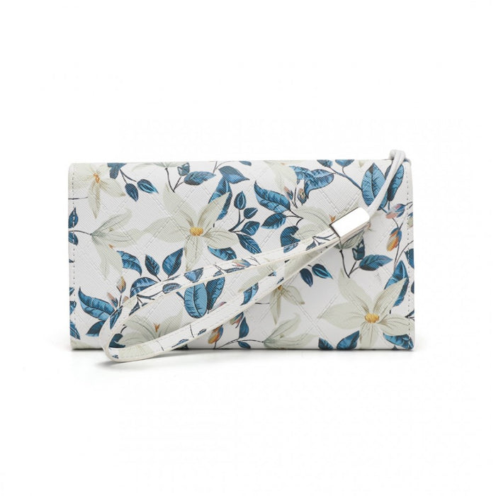 Women's Flower Printed PU Leather Long Purse – Beige