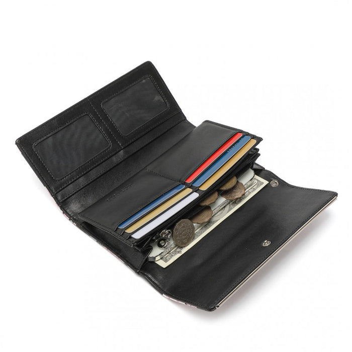 Women's Flower Printed PU Leather Long Purse – Black