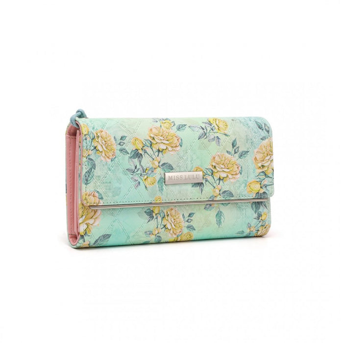 Women's Flower Printed PU Leather Long Purse – Green