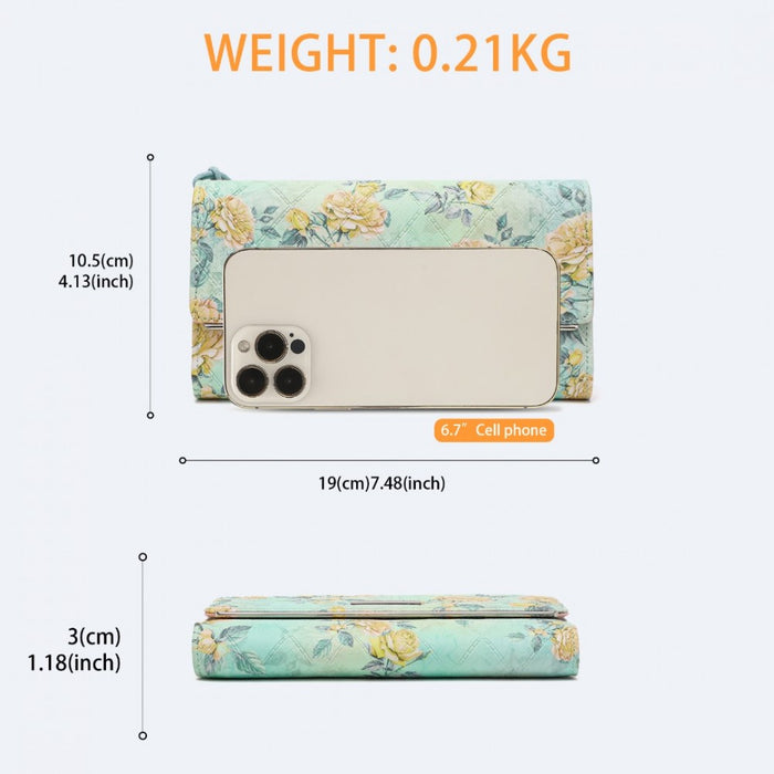 Women's Flower Printed PU Leather Long Purse – Green