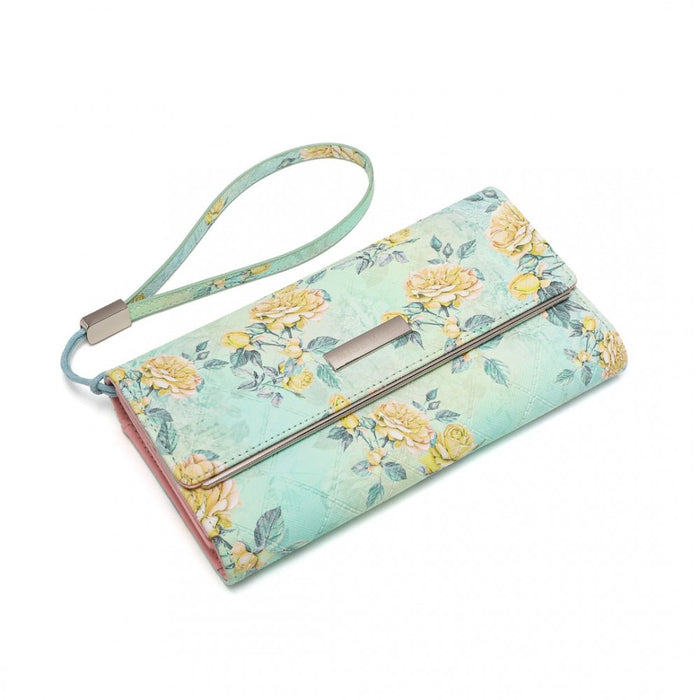 Women's Flower Printed PU Leather Long Purse – Green