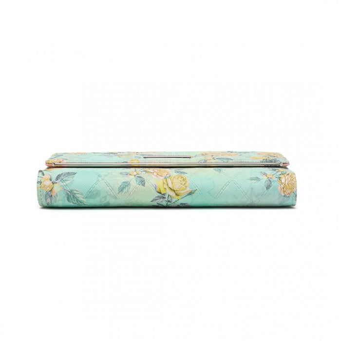 Women's Flower Printed PU Leather Long Purse – Green