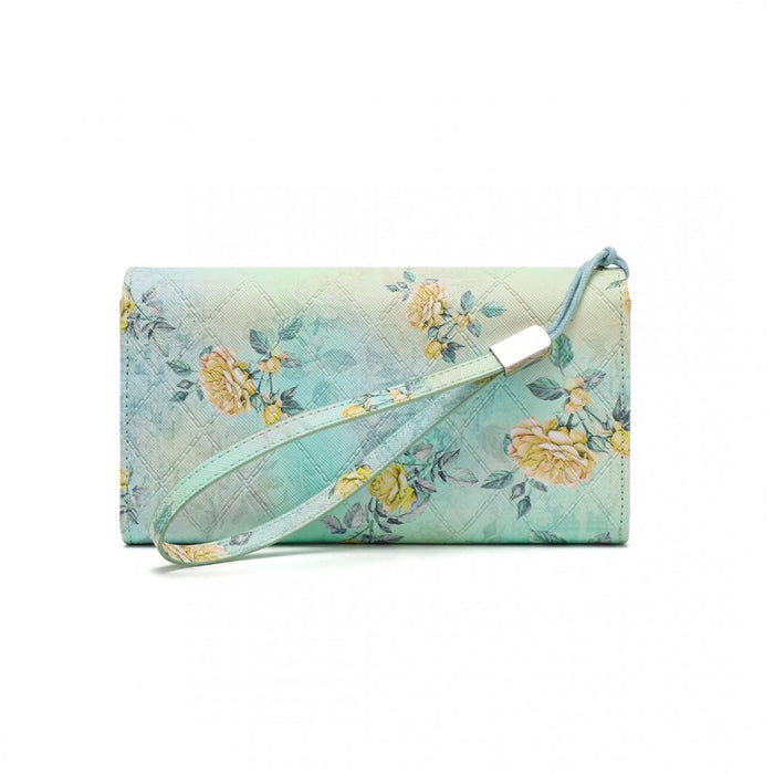 Women's Flower Printed PU Leather Long Purse – Green