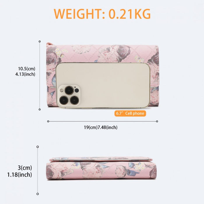 Women's Flower Printed PU Leather Long Purse – Pink