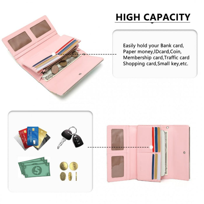 Women's Flower Printed PU Leather Long Purse – Pink